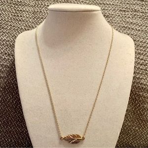 Gold Tone Leaf Small Stones Minimal Necklace